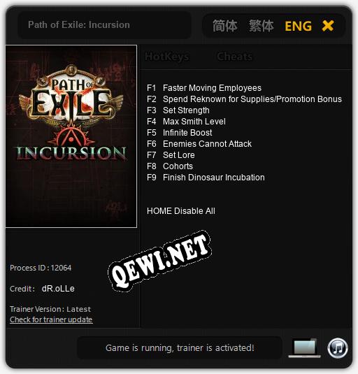 Трейнер для Path of Exile: Incursion [v1.0.3]