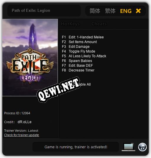 Трейнер для Path of Exile: Legion [v1.0.8]