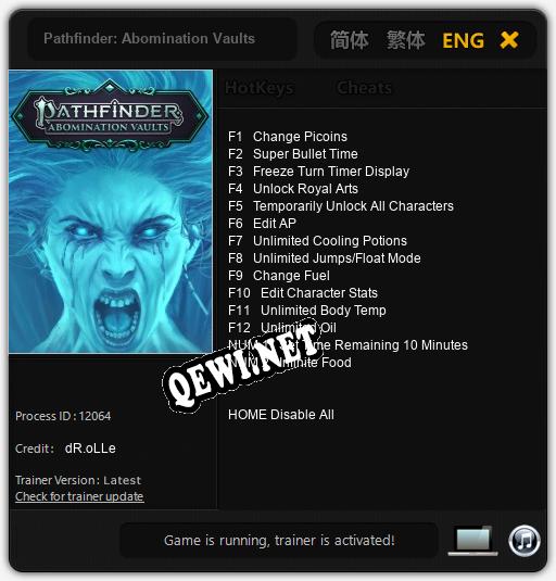 Трейнер для Pathfinder: Abomination Vaults [v1.0.2]