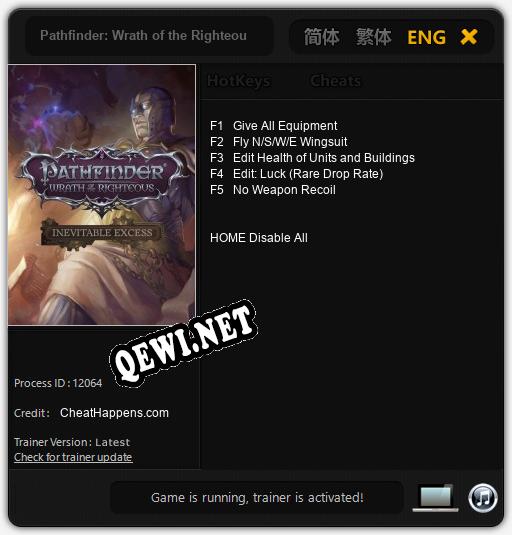 Трейнер для Pathfinder: Wrath of the Righteous Inevitable Excess [v1.0.8]