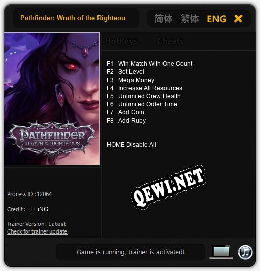Pathfinder: Wrath of the Righteous: Трейнер +8 [v1.1]