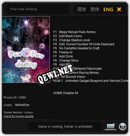 Трейнер для Paw Paw Destiny [v1.0.3]
