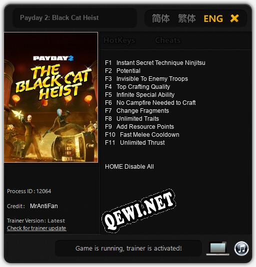 Трейнер для Payday 2: Black Cat Heist [v1.0.8]