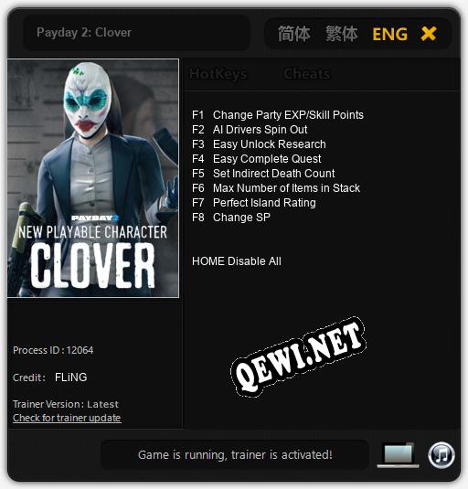 Payday 2: Clover: Трейнер +8 [v1.7]