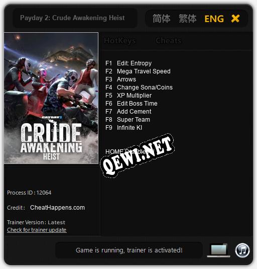 Трейнер для Payday 2: Crude Awakening Heist [v1.0.1]