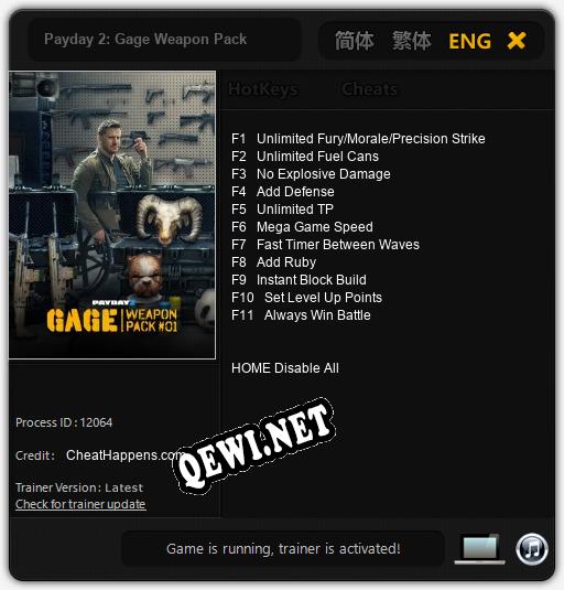 Payday 2: Gage Weapon Pack: Читы, Трейнер +11 [CheatHappens.com]