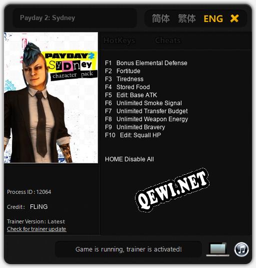Трейнер для Payday 2: Sydney [v1.0.3]