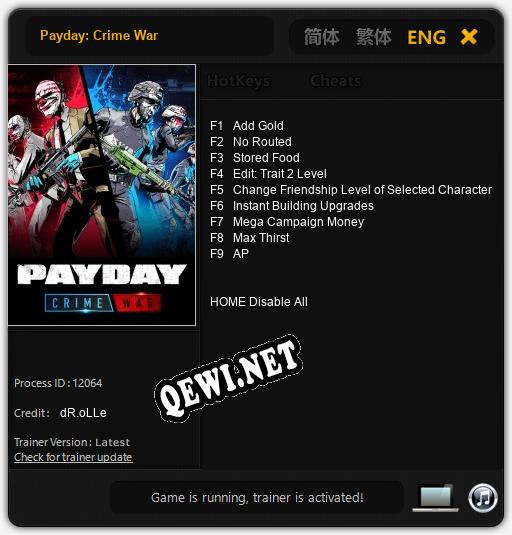 Payday: Crime War: ТРЕЙНЕР И ЧИТЫ (V1.0.18)