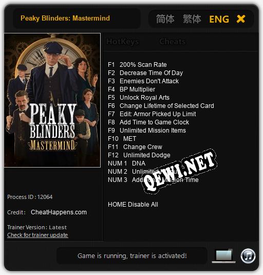 Peaky Blinders: Mastermind: ТРЕЙНЕР И ЧИТЫ (V1.0.15)