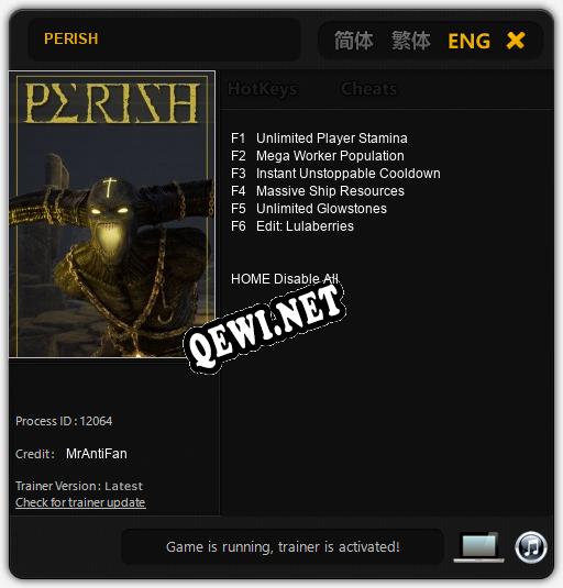 Трейнер для PERISH [v1.0.9]