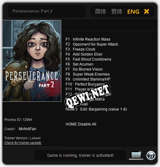 Perseverance: Part 2: Трейнер +15 [v1.1]