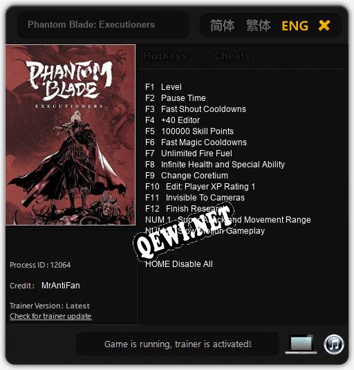 Phantom Blade: Executioners: ТРЕЙНЕР И ЧИТЫ (V1.0.92)
