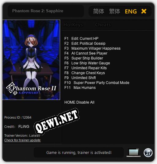 Трейнер для Phantom Rose 2: Sapphire [v1.0.7]