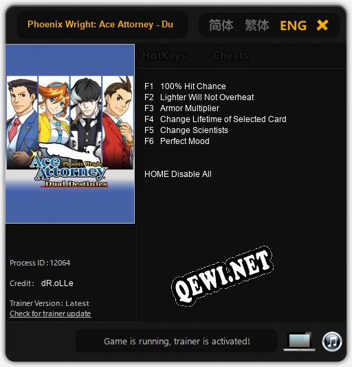 Трейнер для Phoenix Wright: Ace Attorney - Dual Destinies [v1.0.9]