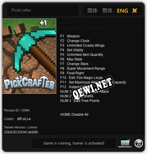 PickCrafter: Читы, Трейнер +15 [dR.oLLe]