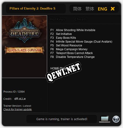 Трейнер для Pillars of Eternity 2: Deadfire Seeker, Slayer, Survivor [v1.0.5]