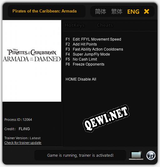 Трейнер для Pirates of the Caribbean: Armada of the Damned [v1.0.1]