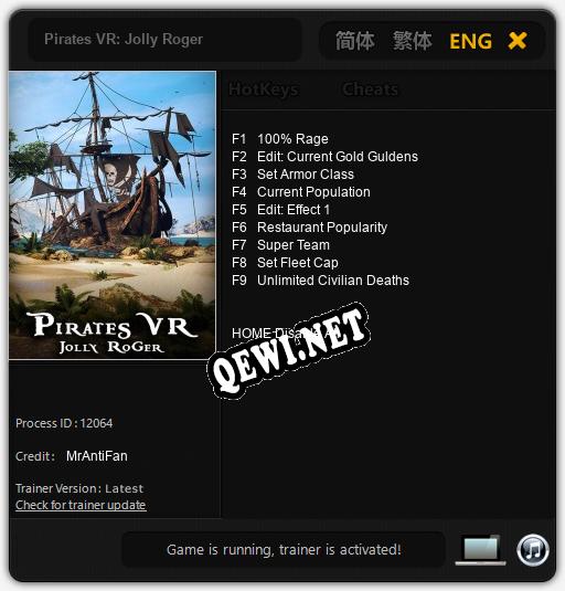 Трейнер для Pirates VR: Jolly Roger [v1.0.2]