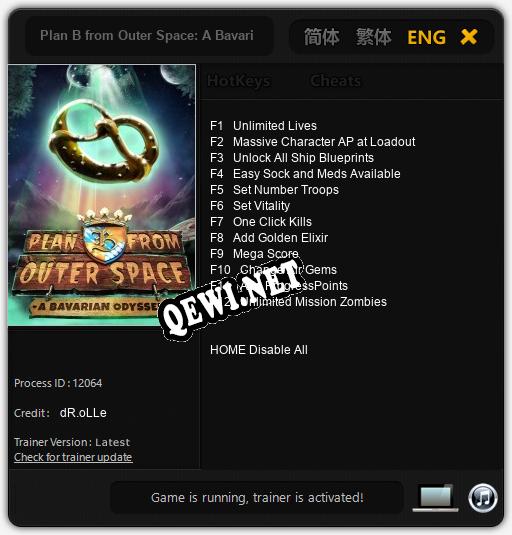 Plan B from Outer Space: A Bavarian Odyssey: Трейнер +12 [v1.2]