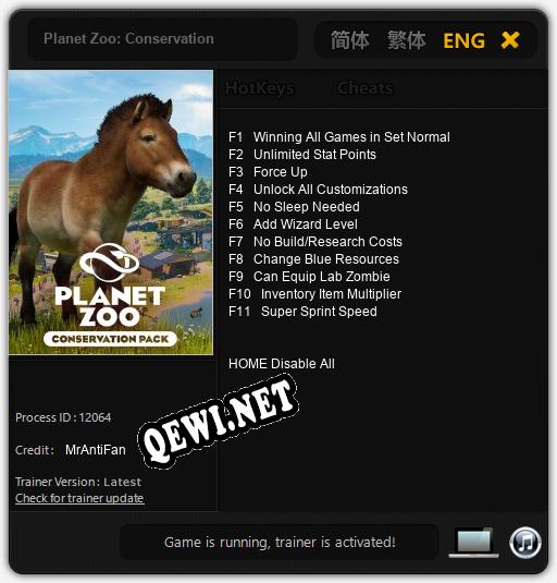Трейнер для Planet Zoo: Conservation [v1.0.1]