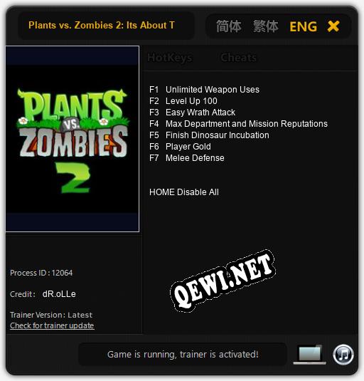 Plants vs. Zombies 2: Its About Time: ТРЕЙНЕР И ЧИТЫ (V1.0.96)