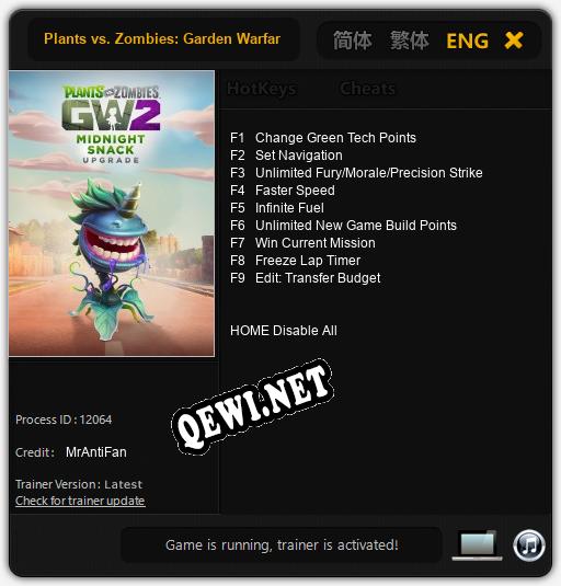 Plants vs. Zombies: Garden Warfare 2 Midnight Snack: Трейнер +9 [v1.2]