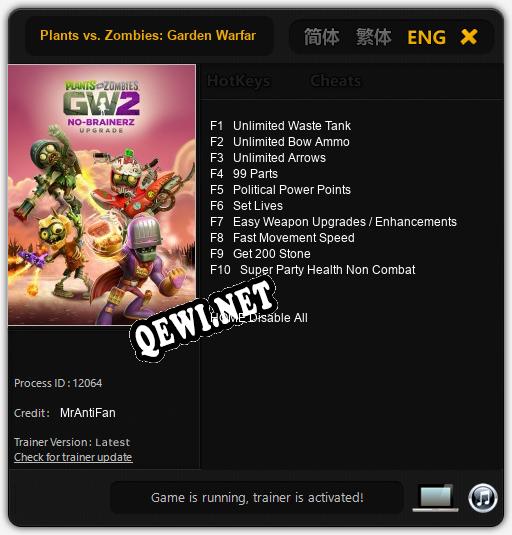 Plants vs. Zombies: Garden Warfare 2 No-Brainerz: ТРЕЙНЕР И ЧИТЫ (V1.0.90)