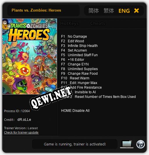 Plants vs. Zombies: Heroes: Читы, Трейнер +14 [dR.oLLe]