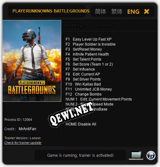 Трейнер для PLAYERUNKNOWNS BATTLEGROUNDS [v1.0.3]