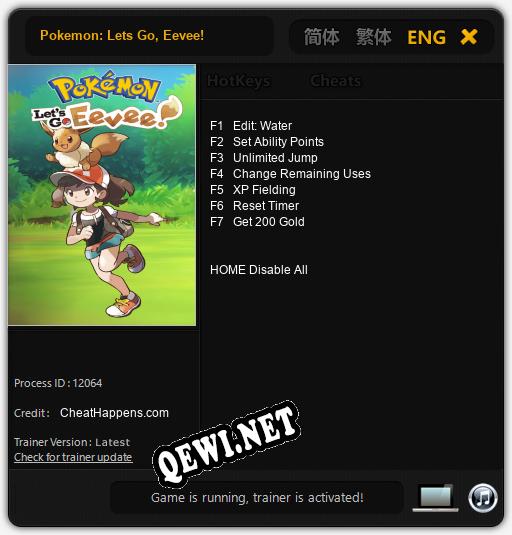 Трейнер для Pokemon: Lets Go, Eevee! [v1.0.9]
