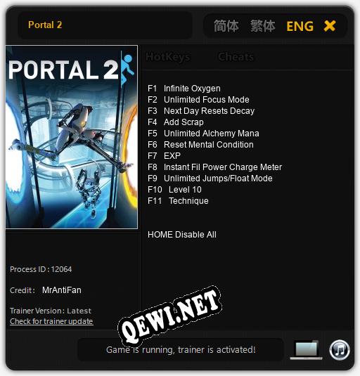 Portal 2: Читы, Трейнер +11 [MrAntiFan]