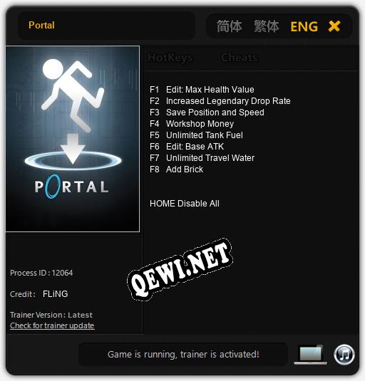 Portal: Читы, Трейнер +8 [FLiNG]