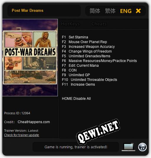 Post War Dreams: Читы, Трейнер +11 [CheatHappens.com]