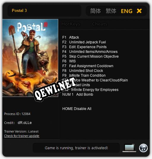 Postal 3: Трейнер +13 [v1.5]