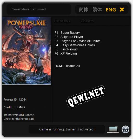 PowerSlave Exhumed: ТРЕЙНЕР И ЧИТЫ (V1.0.20)