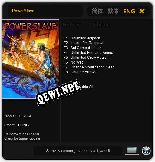 PowerSlave: Читы, Трейнер +8 [FLiNG]