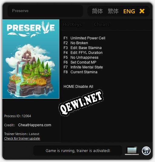 Трейнер для Preserve [v1.0.8]
