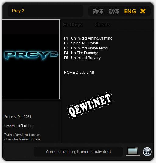 Трейнер для Prey 2 [v1.0.6]