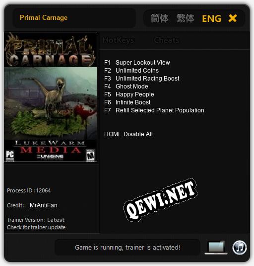 Трейнер для Primal Carnage [v1.0.3]