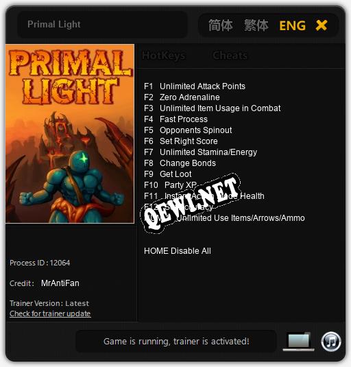 Трейнер для Primal Light [v1.0.4]