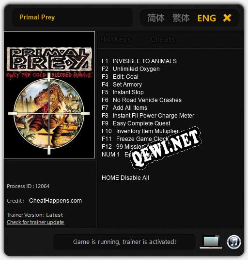Primal Prey: ТРЕЙНЕР И ЧИТЫ (V1.0.69)