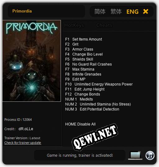 Трейнер для Primordia [v1.0.8]