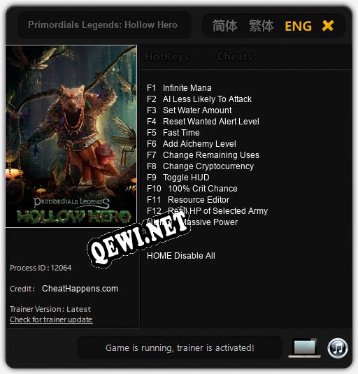 Трейнер для Primordials Legends: Hollow Hero [v1.0.6]