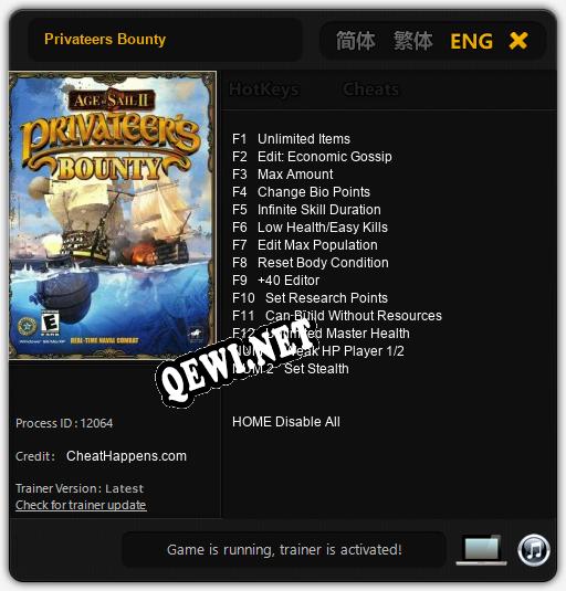 Трейнер для Privateers Bounty [v1.0.8]