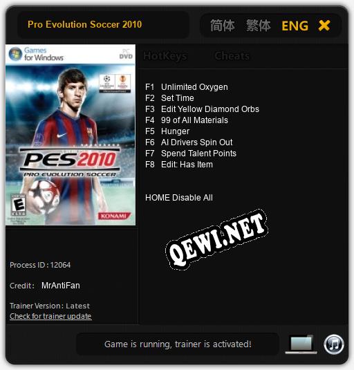 Pro Evolution Soccer 2010: Трейнер +8 [v1.8]