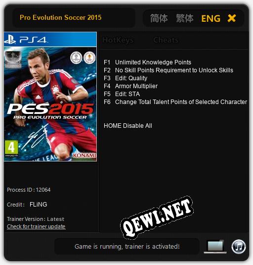 Pro Evolution Soccer 2015: ТРЕЙНЕР И ЧИТЫ (V1.0.67)