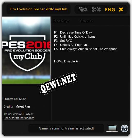 Pro Evolution Soccer 2016: myClub: Читы, Трейнер +5 [MrAntiFan]