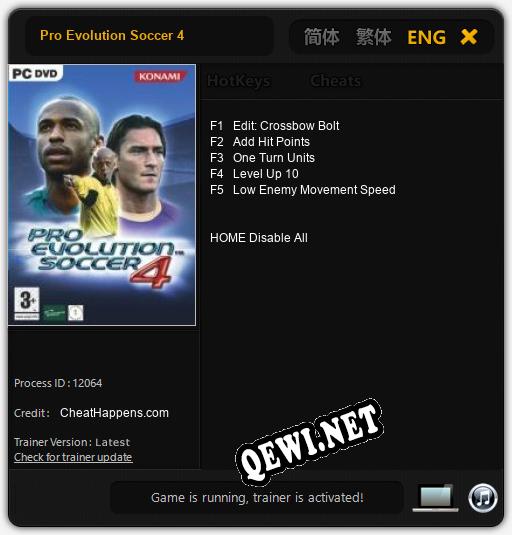 Трейнер для Pro Evolution Soccer 4 [v1.0.5]