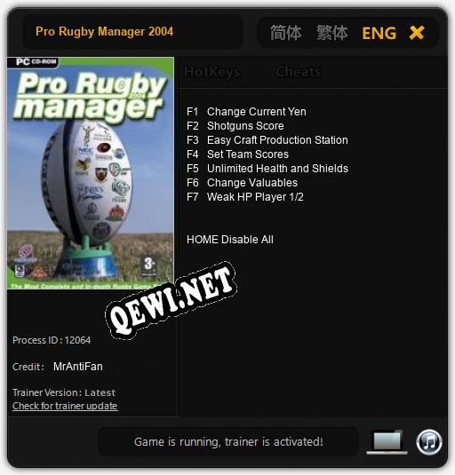 Pro Rugby Manager 2004: Трейнер +7 [v1.2]