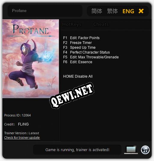 Трейнер для Profane [v1.0.3]